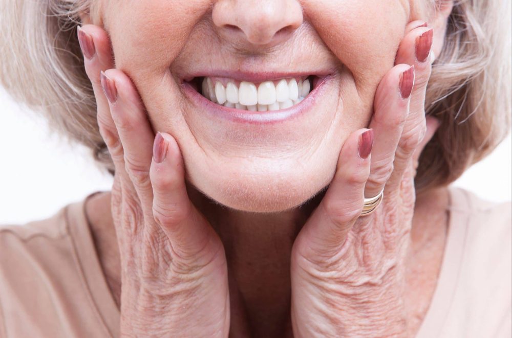 Close up view on senior dentures